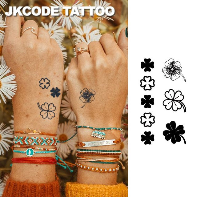 JKCODE TATTOO Temporäre Tattoos Lucky Shamrocks, 2 Stück, Damen - Bild 1