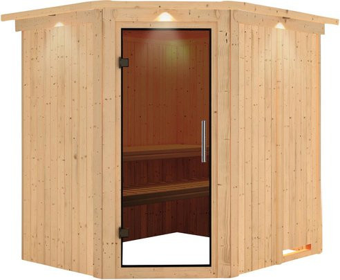 Karibu Sauna Maardu für 3 Personen aus Fichte in Beige ohne Ofen B: 202 cm, T: 184 cm, H: 210 cm - Bild 1