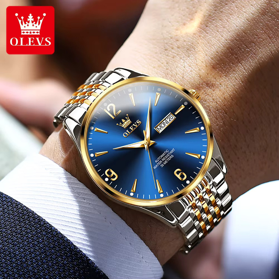 OLEVS Armbanduhr Automatik, Edelstahl, Bicolor, Dual-Kalender, Herren - Bild 4