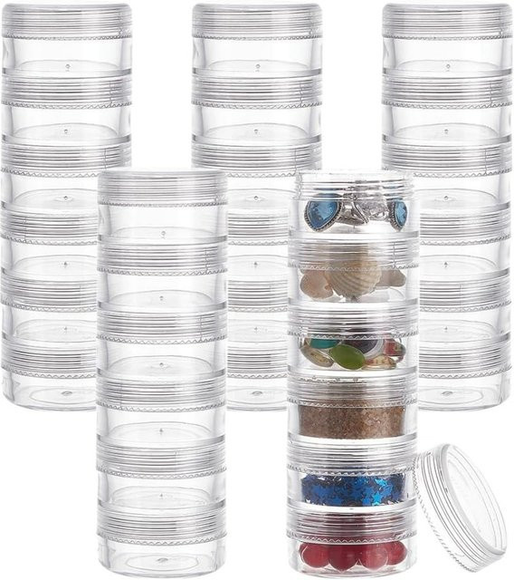 Stapelbare runde Kunststoffbehälter in Transparent, 5 Säulen mit 6 Schichten, 10 ml Füllmenge pro Behälter zur Aufbewahrung von Perlen, Bohrer und Nagelkunst - Bild 1