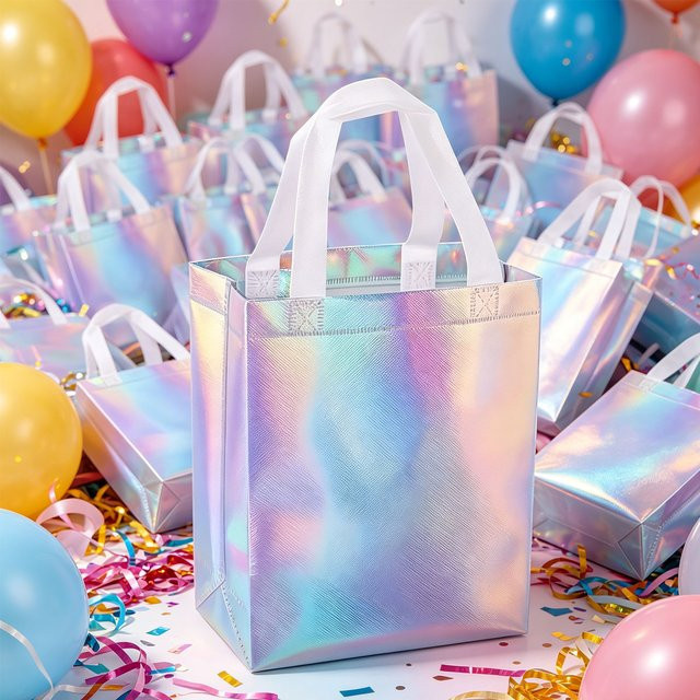 10 Stück holografische Vlies-Tragetaschen von ZSY in Multicolour, schillernde metallische Geschenktaschen, B/T/H: 20 x 10 x 25 cm - Bild 1