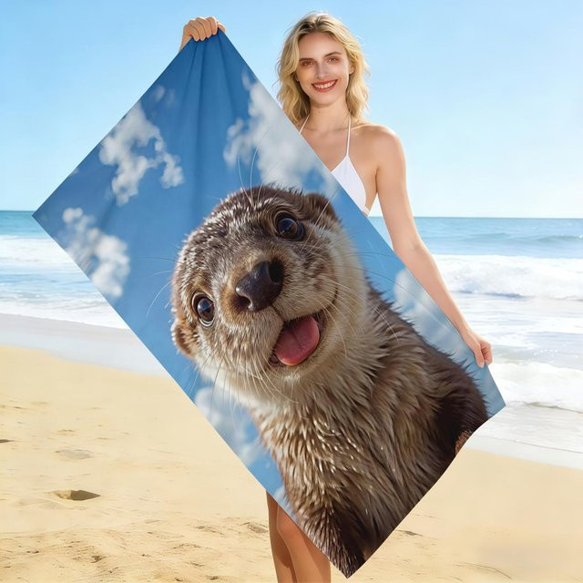 JMG Household Supplies Strandtuch mit Otter-Print, blau, sandabweisend und schnelltrocknend, B/H: 90 x 180 cm - Bild 1