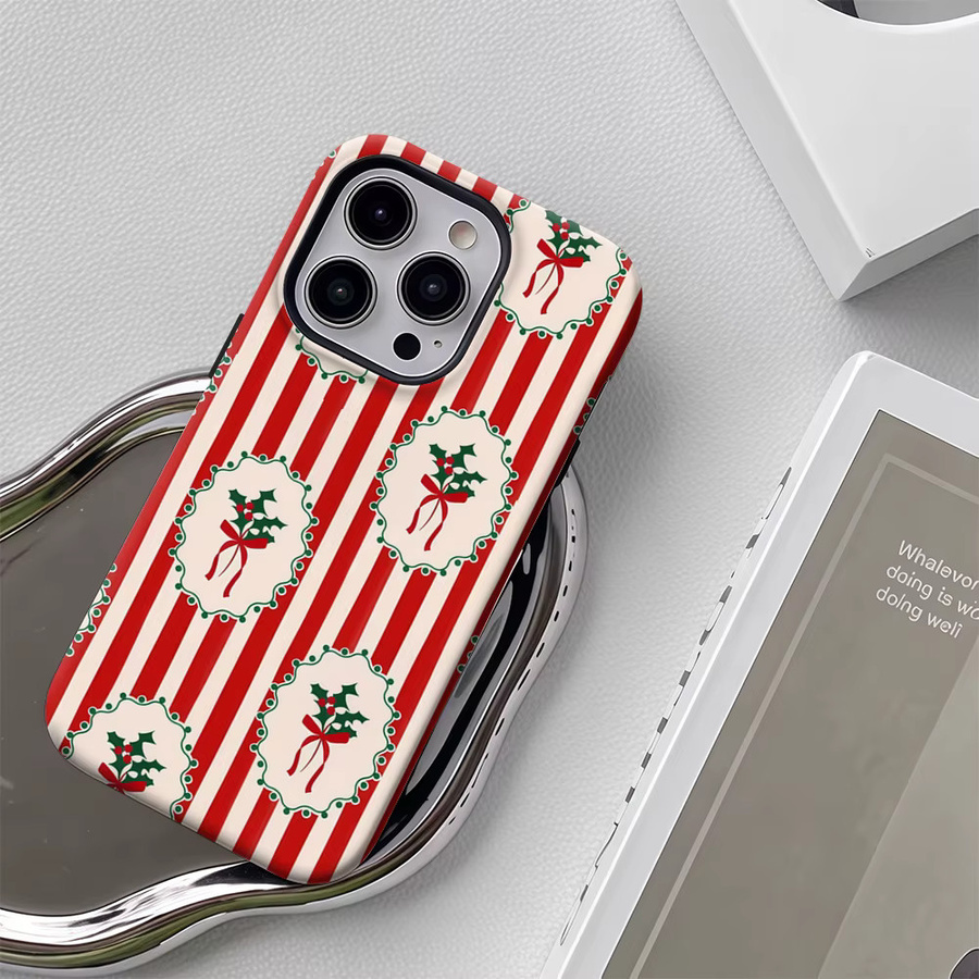 Handyhülle mit Weihnachts-Design Holly Rot Weiß Streifen für Apple iPhone 17 16 15 14 13 Pro Max Plus mit doppelschichtiger Rückseite - Bild 5