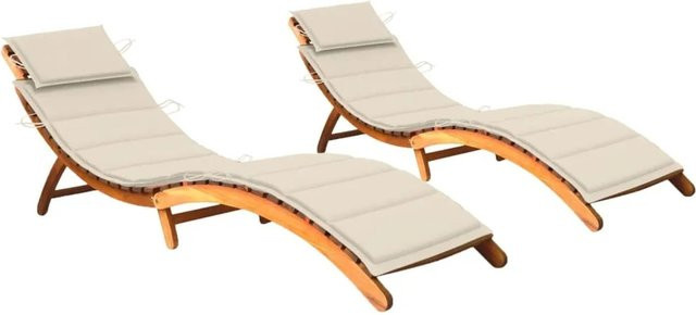 vidaXL Sonnenliegen Set aus Akazien-Massivholz mit Auflagen in Cremeweiß - Bild 1