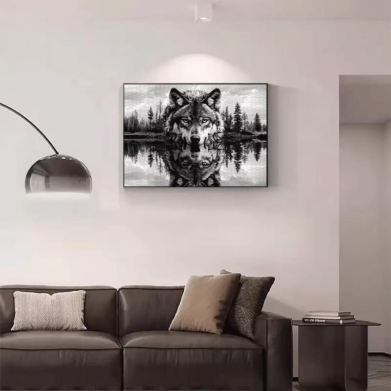 Wolf & Forest Reflection Black & White Art Puzzle, 1.000 Teile - Bild 4