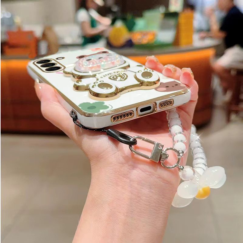 Samsung Galaxy S24 S23 S22 S21 S20 S10 S9 S8 Ultra Plus FE Handyhülle mit Bär Motiv und Lanyard Strap in Lila - Bild 2
