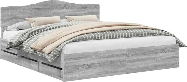 vidaXL Bettrahmen mit Schubladen in Grau, modernes Design aus Holzwerkstoff, B: 200 cm, H: 90 cm, T: 203 cm - Bild 1