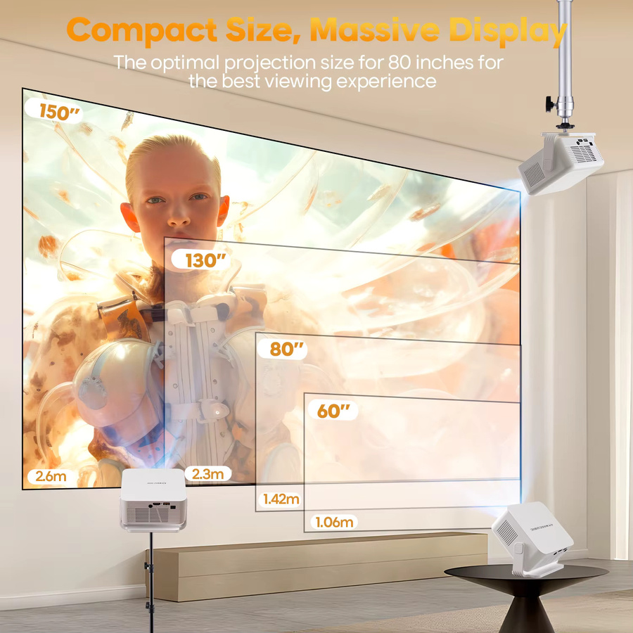 Magcubic HY300Max Tragbarer Outdoor-Projektor mit Android 14, Auto-Fokus, 400 ANSI, 8K Unterstützung, Native 4K, 720P, Wifi6 und Bluetooth 5.4 in Weiß - Bild 2
