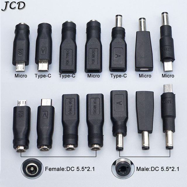 JCD USB-C auf DC Adapter Stecker 5,5 x 2,1 mm Schwarz - Bild 1