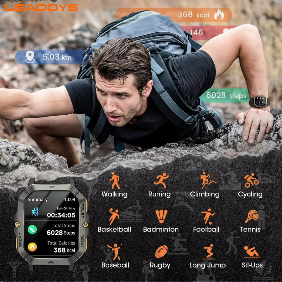 LEADOYS C28 Smartwatch mit AI-Sprachsteuerung, Herzfrequenzmessung und Schlafüberwachung, 2,02 Zoll HD Touchscreen, Farbe: Grün - Bild 3