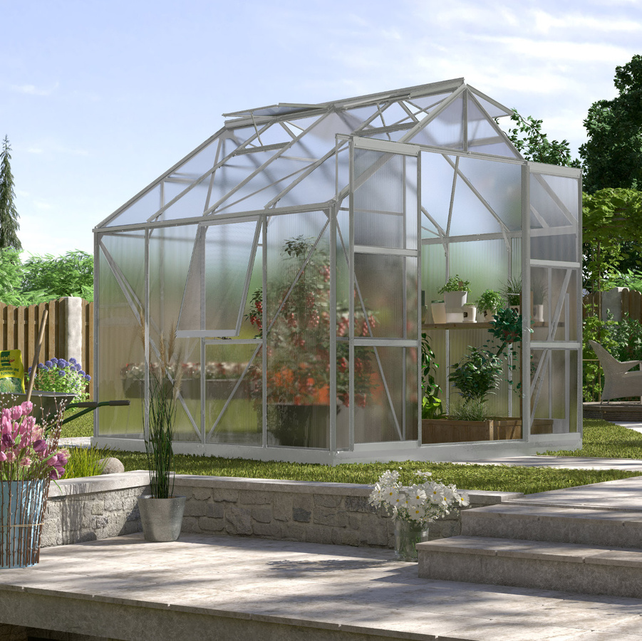Vitavia Gewächshaus Jupiter 6700 aus Aluminium Eloxiert in Silber mit 4 mm Polycarbonat Hohlkammerplatten und Doppelschiebetür - Bild 4