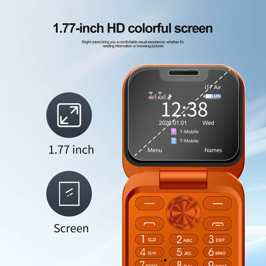 SERVO i17Air 2G Mini faltbares Mobiltelefon in Schwarz mit Dual SIM, Anrufaufzeichnung und FM Radio - Bild 3