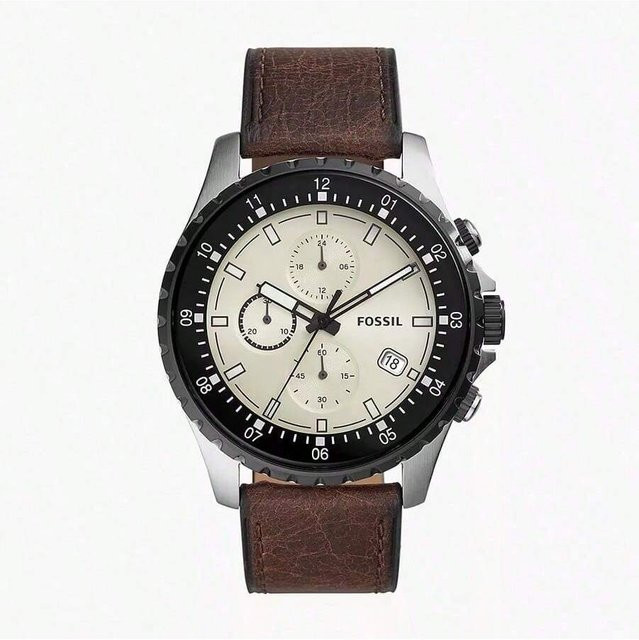 Fossil Chronograph Herrenuhr, Quarz, Lederarmband, Grau - Bild 1