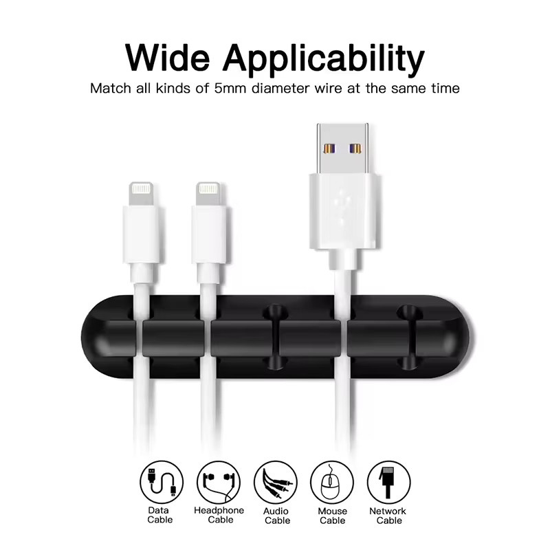 Selbstklebender Silikon-Kabelclip-Organizer für USB-A und USB-C, runde Kabelhalter für Schreibtisch und Büro, Farbe: Schwarz - Bild 2