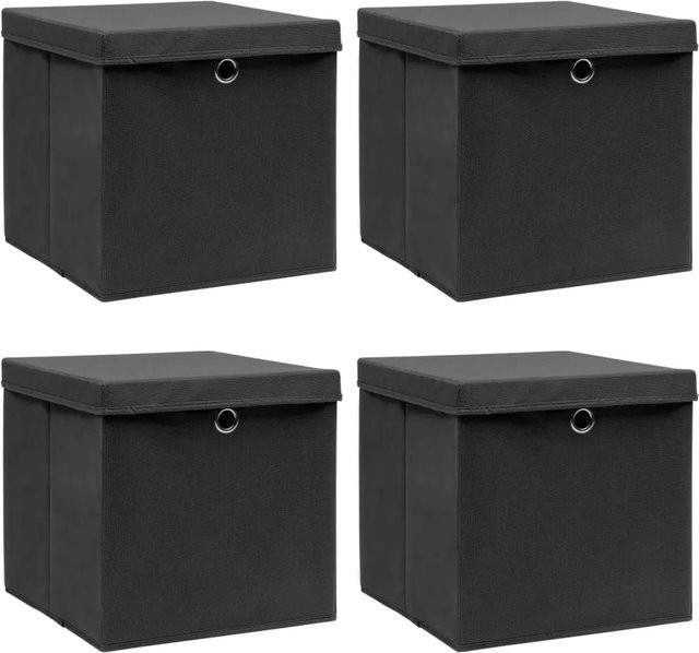 vidaXL Aufbewahrungsboxen mit Deckel aus Stoff, 4er-Set, Schwarz, B/T/H: 32 x 32 x 32 cm - Bild 1