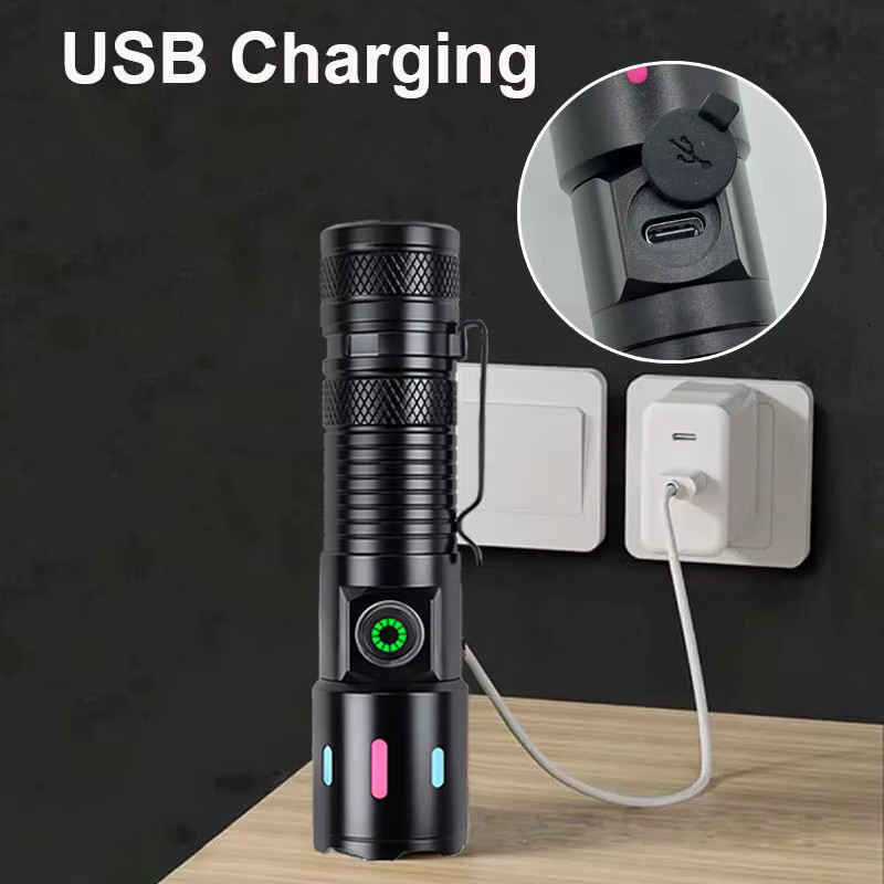 Mikenoon Mini LED Taschenlampe aus Aluminium, wiederaufladbare Tragbare Taschenlampe mit Clip in Schwarz - Bild 2