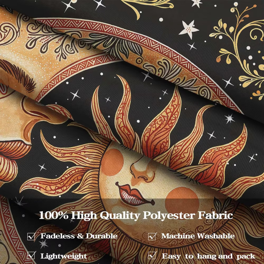 VIKAMA Vintage Sonnen- und Mond-Wandteppich im Boho-Stil, Mehrfarbig, B/H: 60 x 40 cm - Bild 3