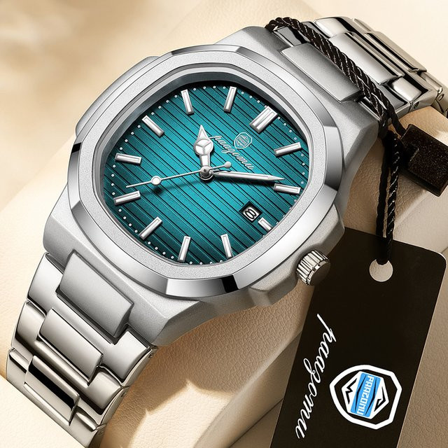 PAAZOMU Armbanduhr, Quarz, Edelstahl, Eckig, Blau, Herren - Bild 1