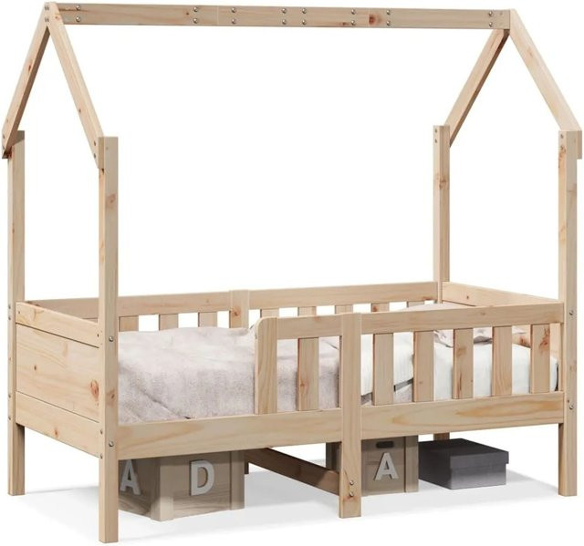 vidaXL Kinderbett Hausbett aus massivem Kiefernholz in Braun, B/T/H: 140 x 70 x 141 cm - Bild 1