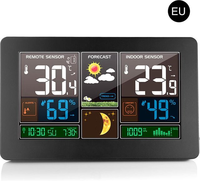 Koogeelife Drahtlose 3-in-1 Wetterstation mit Thermometer, Hygrometer und Barometer für Innen und Außen, Schwarz, USB EU Plug - Bild 1