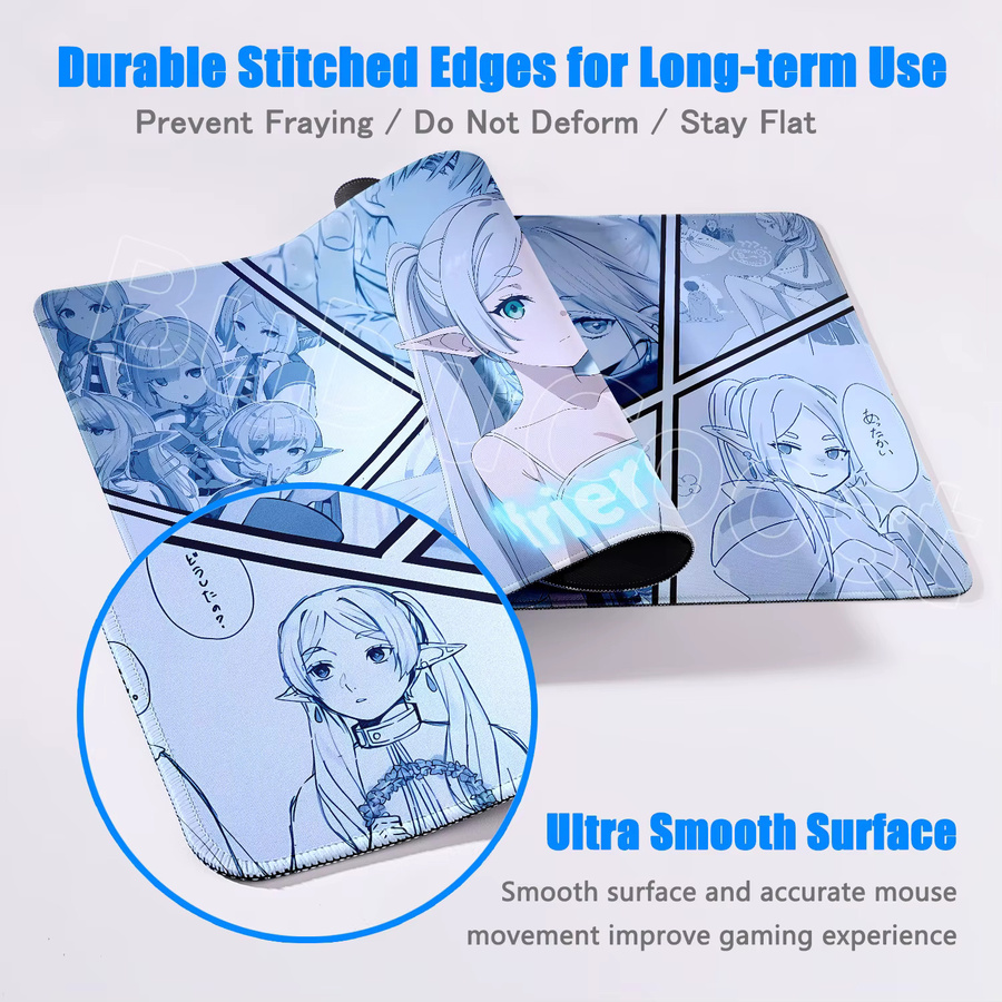 BuDuCoost Gaming-Mauspad mit Anime-Mädchen-Motiv in Blau, große Schreibtischunterlage mit rutschfester Kante - Bild 2