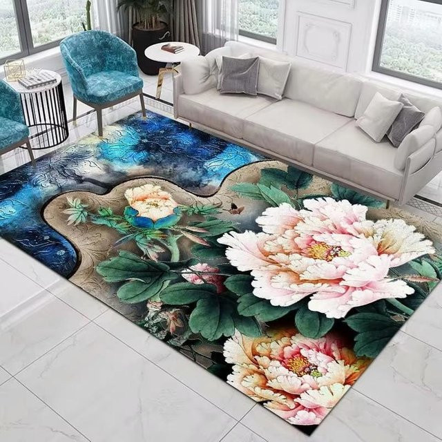 Lodestar Teppich mit Blumenmuster Rose und Pfingstrose, 3D-Druck, rutschfest, B/T: 60 x 40 cm - Bild 1