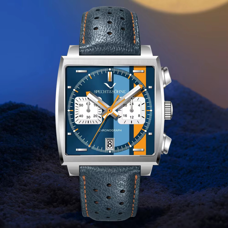 Specht & Sohne Armbanduhr, Quarz, Edelstahl, Blau, Leder, 39 mm, Herren - Bild 2