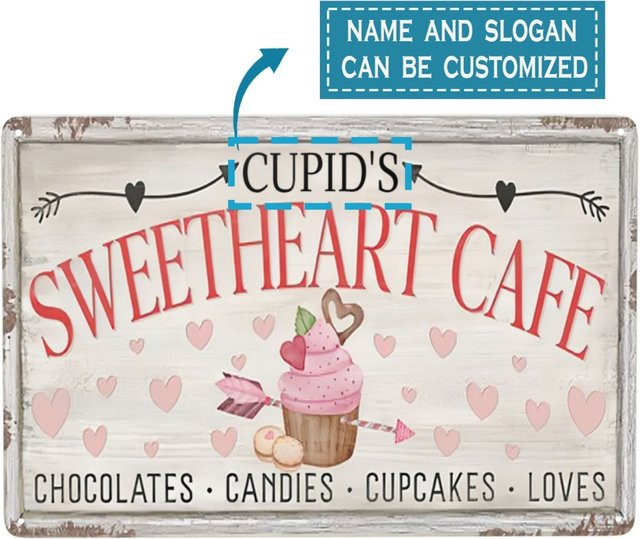 Personalisiertes Valentinstag Vintage Bauernhaus Aluminiumschild von CIFBUY mit Herz-Cupcake-Design in Rot, Breite: 20 cm, Höhe: 30 cm - Bild 1