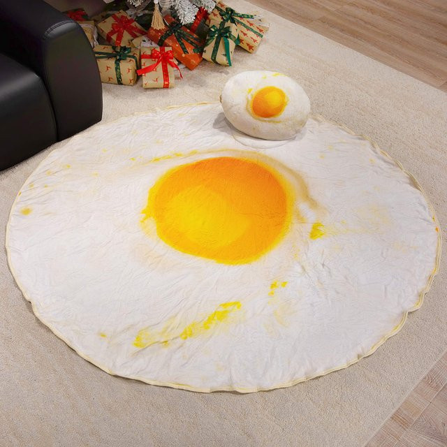 Yiran Toy 2-in-1 Plüschkissen mit Decke in realistischer Optik, weiß, rund - Bild 1