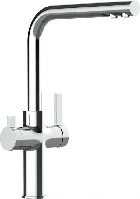 Vizio Küchenarmatur mit 3-Wege-Wasserhahn, Niederdruck-System, 360 Grad schwenkbarer Auslauf, verchromt, Silber - Bild 1