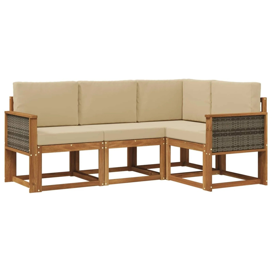 vidaXL Outdoor-Sofagarnitur in L-Form aus Massivholz-Akazie mit Kissen in Natur und Beige - Bild 2