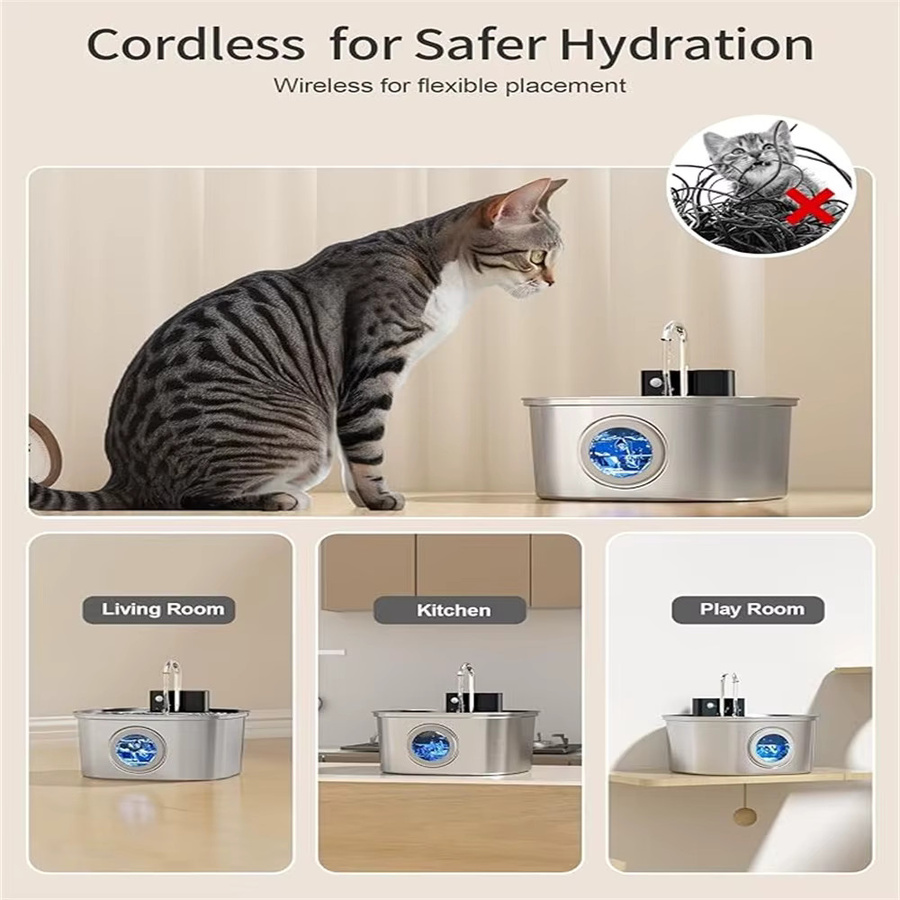 ZYfeeder Automatischer Trinkbrunnen aus Edelstahl für Katzen und Hunde mit Sensor, 3,2 l, Silber - Bild 2