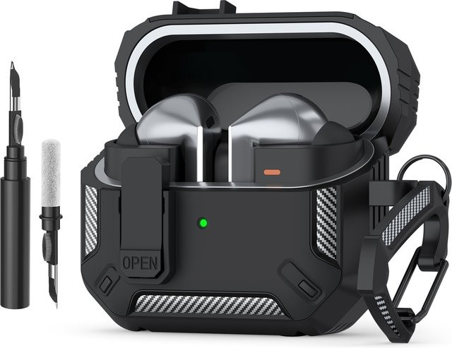 Samsung Galaxy Buds 3 Pro / Buds 3 Schutzhülle mit sicherer Verriegelung und Kohlefaser-Design in Schwarz oder Weiß - Bild 1