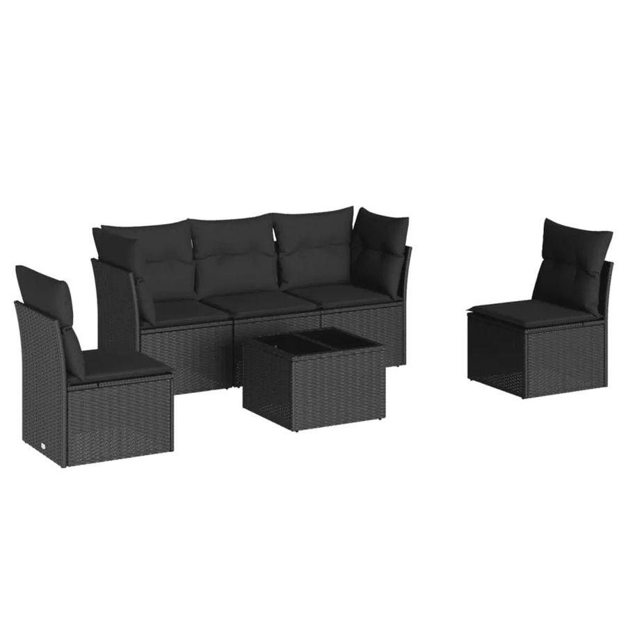 vidaXL 6-tlg Garten-Sofagarnitur in L-Form aus Polyrattan mit Kissen und Couchtisch, Schwarz - Bild 2