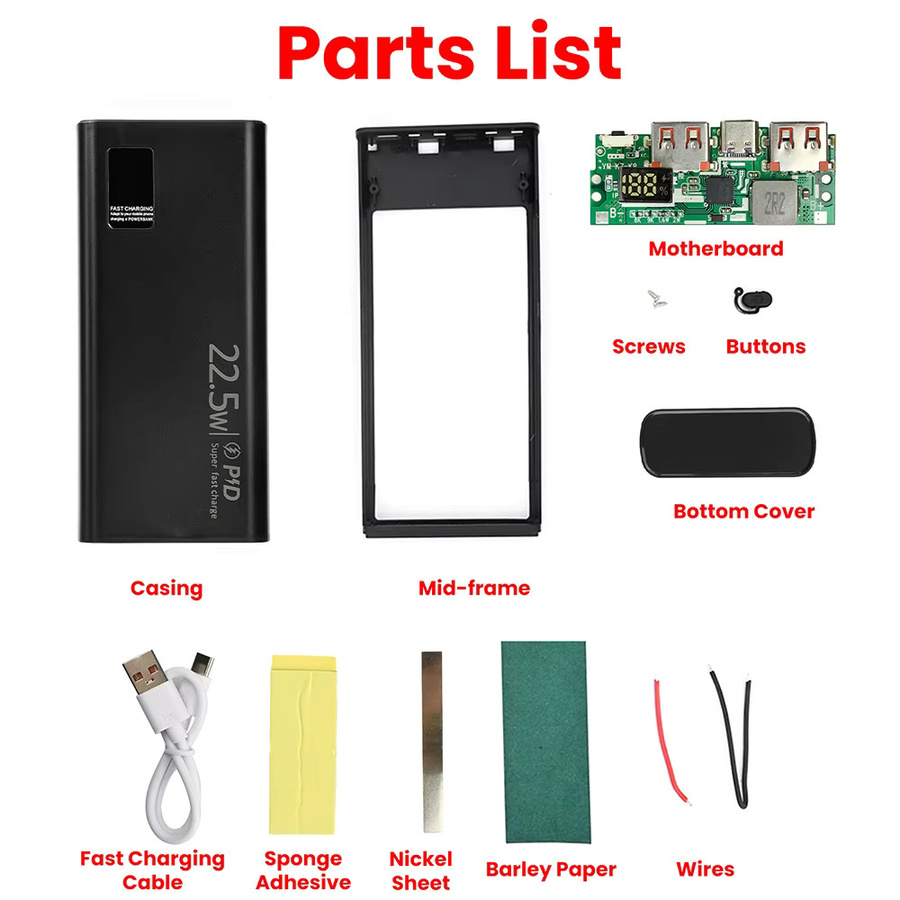 Diymore DIY-Kit Powerbank 22,5W mit 20000mAh und Typ-C bidirektionalem Laden, Schwarz - Bild 3