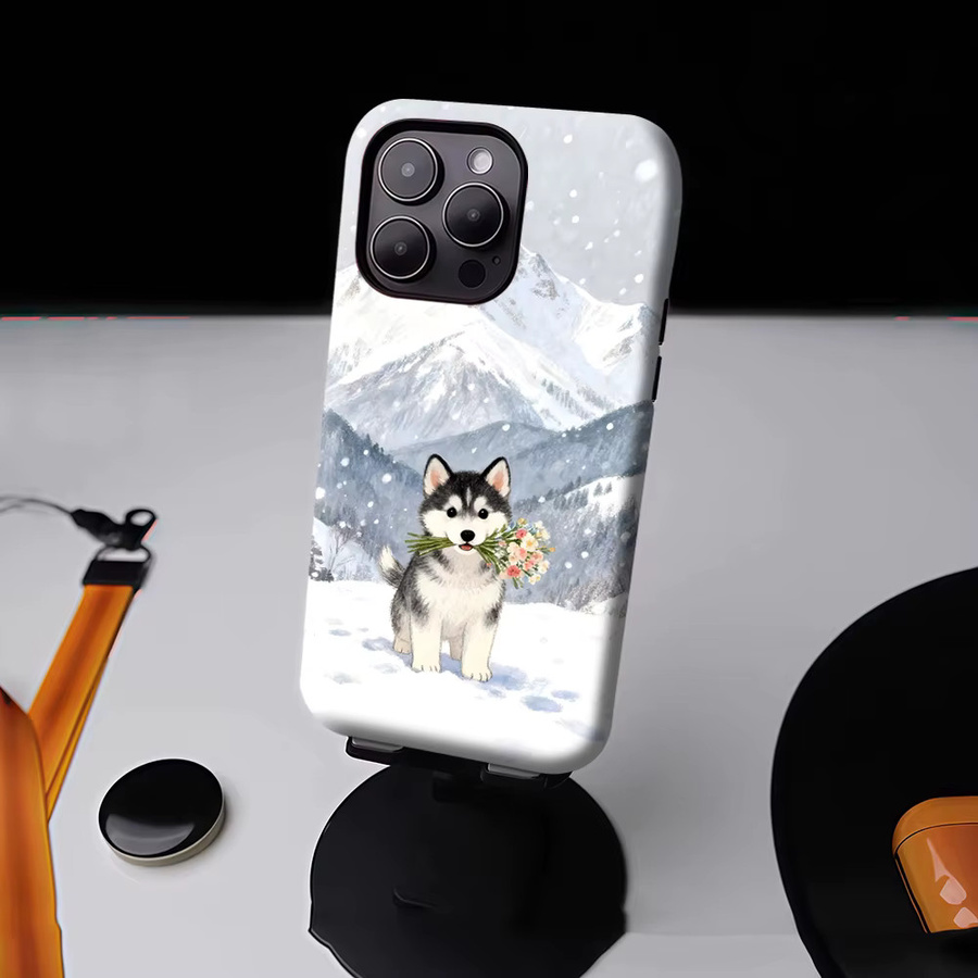 Magnetische Handyhülle von Potdemiel mit Husky-Motiv in verschneiten Bergen für iPhone 17 16 15 14 13 Pro Max Plus, robuste Einzel- und Doppelschicht-Schutzhülle, mehrfarbig - Bild 4
