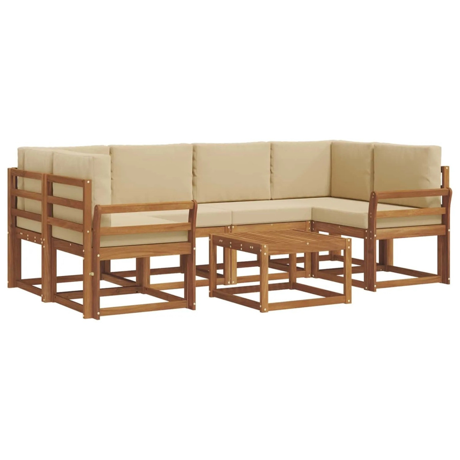 vidaXL Outdoor-Sofagarnitur aus Akazienholz in L-Form mit Kissen, 7-teilig, Natur und Beige - Bild 2