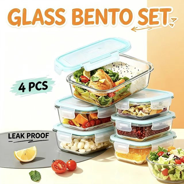 Saeiv 4/8-teiliges Set Glas-Aufbewahrungsboxen aus transparentem Borosilikatglas mit luftdichten Deckeln - Bild 1