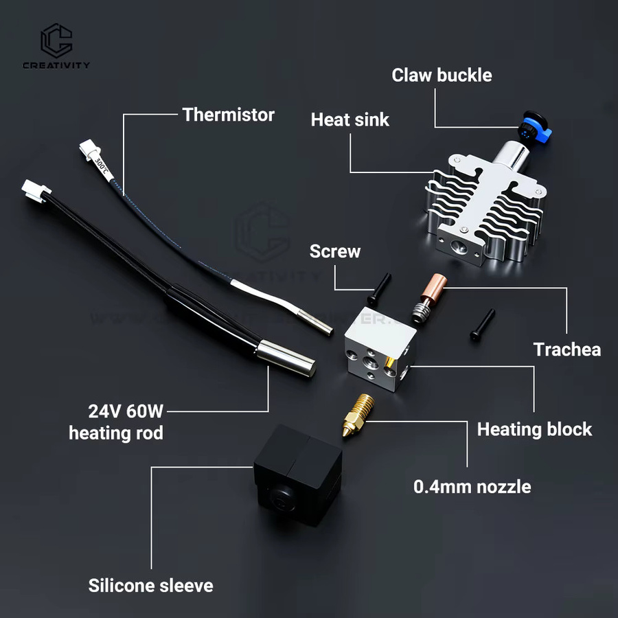 Kreativität Hotend Kit Ersatz für Ender-5 S1 3D-Drucker, 300 Grad High Speed Düse, Silber - Bild 3