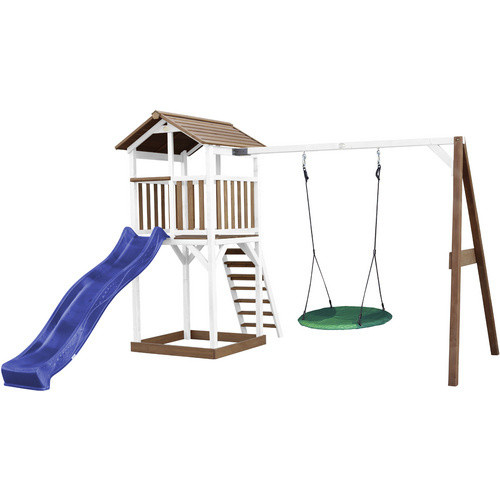 Axi Beach Tower Spielturm Summer mit Nestschaukel und Rutsche, Braun-Weiß-Blau, B/H/T: 356,6 x 241,9 x 349 cm - Bild 2