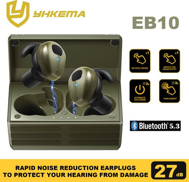 YHKEMA Taktische EB10 Bluetooth In-Ear Ohrstöpsel mit Noise Cancelling und Sound Pickup in Schwarz - Bild 1
