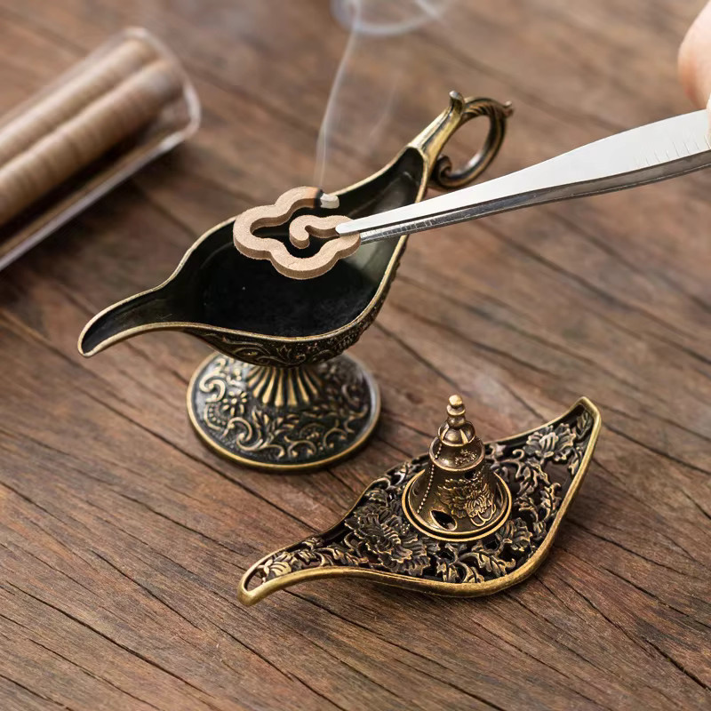 JETTING Arabischer Weihrauchbrenner aus Metall im antiken Stil, Gold, Kerzenhalter für Tealights mit floralem Design - Bild 4