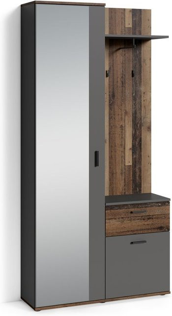 byLIVING Kompaktgarderobe JAKOB in Anthrazit und Weiß mit Spiegel und Schubladen, Breite: 97 cm, Höhe: 195 cm, Tiefe: 30 cm - Bild 1