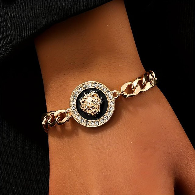 Amazing Jewelry Armband, kubanisches Gliederkettenarmband, Löwenkopfmünze, gold, Unisex - Bild 1