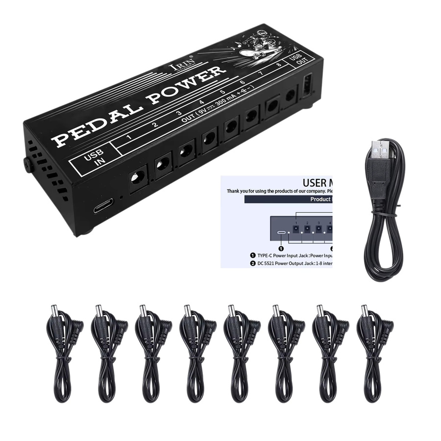IRIN PW-3 Gitarrenpedal-Netzteil in Schwarz mit 8 isolierten 9V-Ausgängen für E-Gitarren- und Bass-Effektpedale - Bild 5