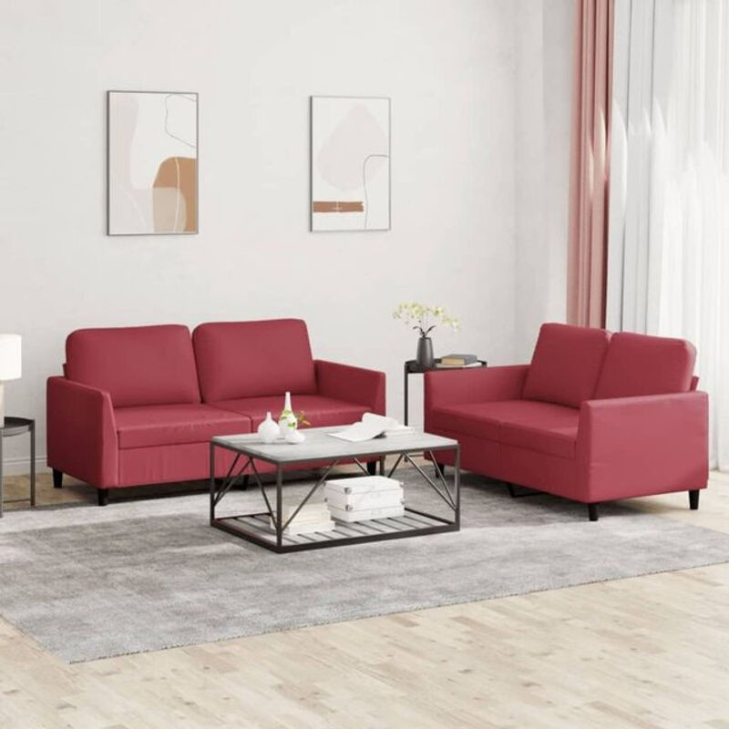 Vidaxl 2-tlg. Sofagarnitur in Rot aus Kunstleder mit Kissen im modernen Design - Bild 1