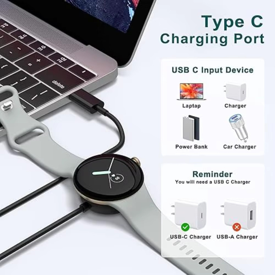 Google Ersatzladegerät USB-C, Schwarz, kompatibel mit Pixel Watch 3/2 - Bild 5