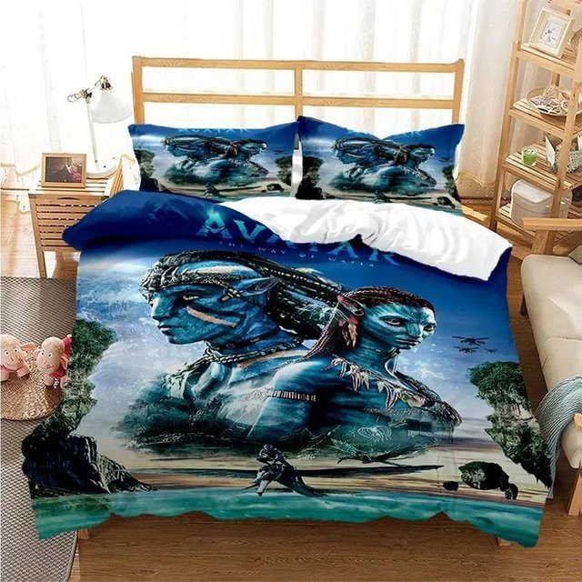 Gu Tao Dreiteiliges Bettwäscheset Avatar Film Motiv in Blau, bestehend aus Bettbezug und Kissenbezügen, B/H: 228 x 228 cm - Bild 1