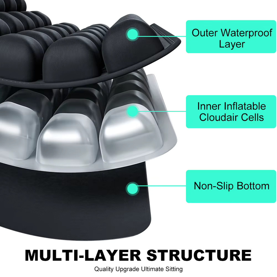 VKTECH Ergonomisches 3D-Luftkissen in Schwarz, verstellbares aufblasbares Sitzkissen und Rückenstützkissen zur Druckentlastung für Auto, Bürostuhl oder Rollstuhl - Bild 5