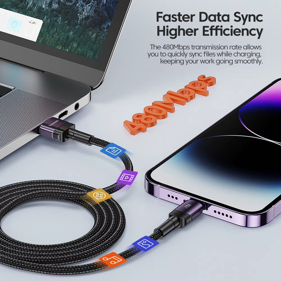 Toocki USB-C auf Lightning Schnellladekabel und Datenkabel für iPhone in Schwarz - Bild 3